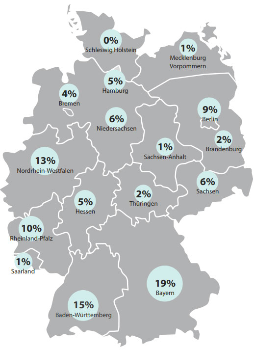 Deutschlandkarte zeigt die Verteilung von MBA Studiengängen
